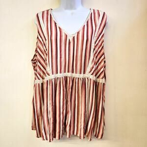 Lane Bryant Striped Sleeveless Top Size 22 / 3X Lace Trim Flowy Boho Cottagecore